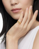 DY Initial Pinky Ring in 18K Yellow Gold with Diamond F, 9.8mm